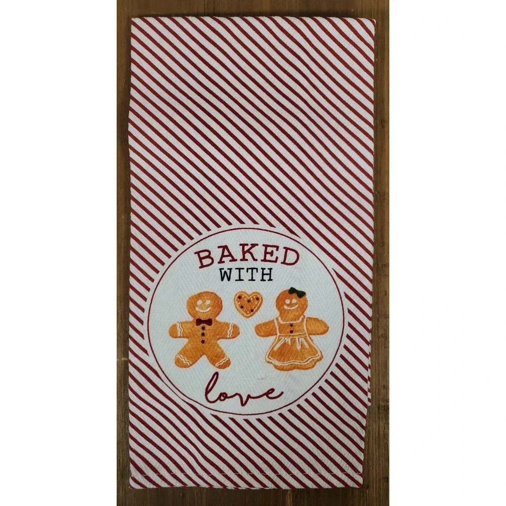 Kitchen Gift Set GINGERBREAD Man Cookie Cutters Christmas Baked with Love Towel